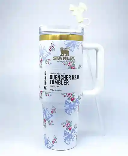 White Cream Floral Stainley | Quencher | Tumbler